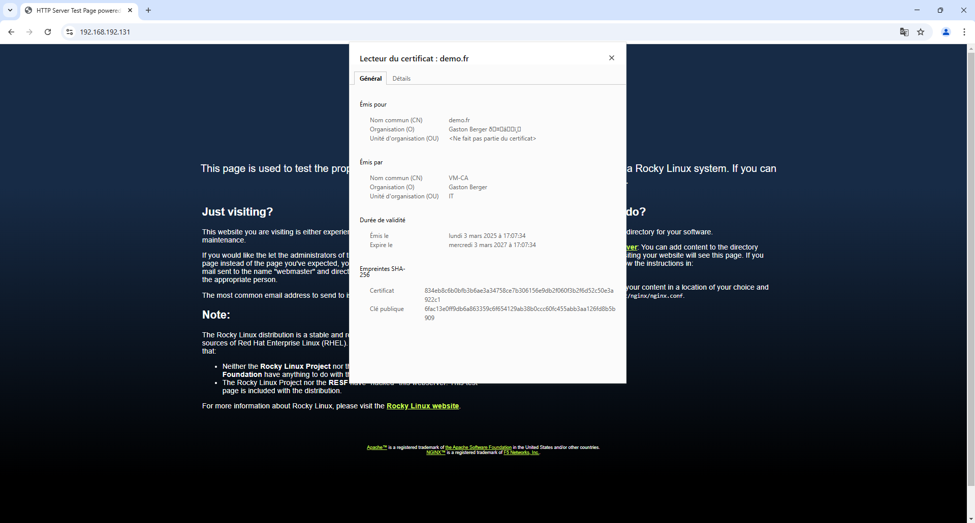 Test après installation du certificat